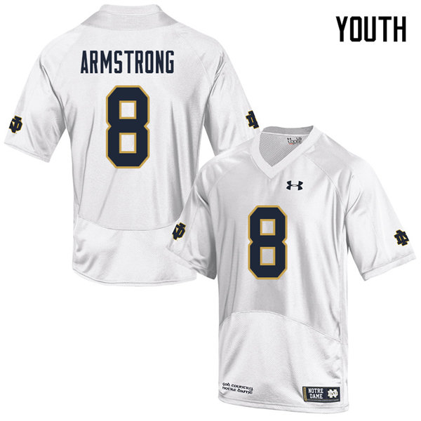 Youth NCAA Notre Dame Fighting Irish #8 Jafar Armstrong Stitched College Under Armour Authentic White Football Jersey YN10U00BE